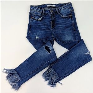 zara trafaluc frayed distressed skinny jeans